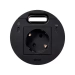 Simon 400 TS4-KR3311301-14 S400 Flash90 K45,meblowe gniazdo zasilające z uziemieniem (Schuko) z ładowarką USB-C 20W, portem USB-C DATA i przepustem kablowym – stacja dokująca 1x HDMI + LAN + 3x USB-A;czarny