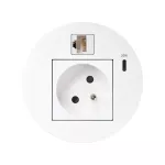 Simon 400 TS4-KR3320023-9 S400 Flash90 K45,meblowe gniazdo zasilające z uziemieniem (bolec uziemiający) z ładowarką USB-C 20W i złączem RJ45 kat. 6 UTP (mocowanie Keystone);biały