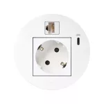 Simon 400 TS4-KR3310023-9 S400 Flash90 K45,meblowe gniazdo zasilające z uziemieniem (Schuko) z ładowarką USB-C 20W i złączem RJ45 kat. 6 UTP (mocowanie Keystone);biały