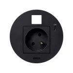 Simon 400 TS4-KR3320013-14 S400 Flash90 K45,meblowe gniazdo zasilające z uziemieniem (bolec uziemiający) z ładowarką USB-C 20W i mocowaniem keyston na RJ45;czarny