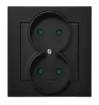 SONATA Gniazdo podwójne z przesłonami torów prądowych, kompletne z ramką - kolor czarny matowy