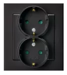 SONATA Gniazdo podwójne z uziemieniem schuko z przesłonami torów prądowych, kompletne z ramką - kolor czarny matowy