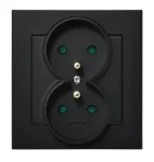 SONATA Gniazdo podwójne z uziemieniem z przesłonami torów prądowych, kompletne z ramką - kolor czarny matowy