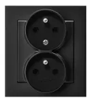 SONATA Gniazdo podwójne z uziemieniem z funkcją niezamienności faz, kompletne z ramką - kolor czarny matowy