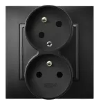 ARIA Gniazdo podwójne z uziemieniem z funkcją niezamienności faz, kompletne z ramką - kolor czarny matowy