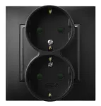 ARIA Gniazdo podwójne z uziemieniem schuko z przesłonami torów prądowych, kompletne z ramką - kolor czarny matowy