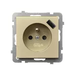 SONATA Gniazdo pojedyncze z uziemieniem z przesłonami torów prądowych, z ładowarką USB - kolor szampański złoty