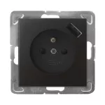 IMPRESJA Gniazdo pojedyncze z uziemieniem z przesłonami torów prądowych, z ładowarką USB - kolor antracyt