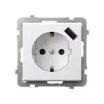 SONATA Gniazdo pojedyncze z uziemieniem schuko z przesłonami torów prądowych, z ładowarką USB - kolor biały