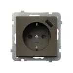 SONATA Gniazdo pojedyncze z uziemieniem schuko z przesłonami torów prądowych, z ładowarką USB - kolor czekoladowy metalik