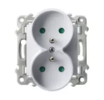 SZAFIR Gniazdo podwójne z uziemieniem z przesłonami torów prądowych, moduł bez ramki - kolor biały