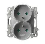 SZAFIR Gniazdo podwójne z uziemieniem z przesłonami torów prądowych, moduł bez ramki - kolor srebro