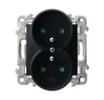 SZAFIR Gniazdo podwójne z uziemieniem z przesłonami torów prądowych, moduł bez ramki - kolor czarny matowy