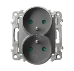 SZAFIR Gniazdo podwójne z uziemieniem z przesłonami torów prądowych, moduł bez ramki - kolor szary mat