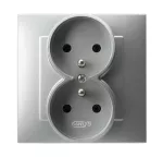 SZAFIR Gniazdo podwójne z uziemieniem kompletne z ramką - kolor srebro