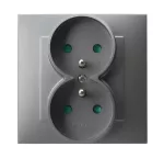SZAFIR Gniazdo podwójne z uziemieniem z przesłonami torów prądowych, kompletne z ramką - kolor szary mat