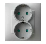 SZAFIR Gniazdo podwójne z uziemieniem schuko z przesłonami torów prądowych, kompletne z ramką - kolor srebro