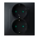 SZAFIR Gniazdo podwójne z uziemieniem schuko z przesłonami torów prądowych, kompletne z ramką - kolor czarny matowy