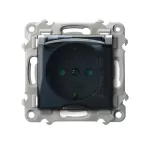 SZAFIR Gniazdo bryzgoszczelne z uziemieniem schuko IP-44 wieczko przezroczyste z przesłonami torów prądowych - kolor srebro