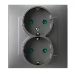 SZAFIR Gniazdo podwójne z uziemieniem schuko z przesłonami torów prądowych, kompletne z ramką - kolor szary mat