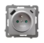 AS Gniazdo pojedyncze z uziemieniem z przesłonami torów prądowych, z ładowarką USB A+C - kolor srebro