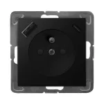 IMPRESJA Gniazdo pojedyncze z uziemieniem z przesłonami torów prądowych, z ładowarką USB A+C - kolor czarny matowy