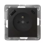 IMPRESJA Gniazdo pojedyncze z uziemieniem z przesłonami torów prądowych, z ładowarką USB A+C - kolor antracyt