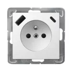 IMPRESJA Gniazdo pojedyncze z uziemieniem z przesłonami torów prądowych, z ładowarką USB A+C - kolor biały