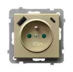 SONATA Gniazdo pojedyncze z uziemieniem z przesłonami torów prądowych, z ładowarką USB A+C - kolor szampański złoty