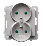 SONATA Gniazdo podwójne z uziemieniem z przesłonami torów prądowych, moduł bez ramki (do ramek 4mm) - kolor srebro mat