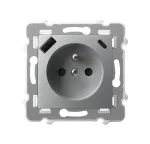 SZAFIR Gniazdo pojedyncze z uziemieniem z przesłonami torów prądowych z ładowarką, USB A+C - kolor srebro