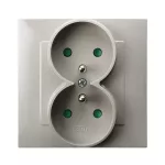 SZAFIR Gniazdo podwójne z uziemieniem z przesłonami torów prądowych, kompletne z ramką - kolor kaszmirowy beż