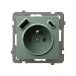 AS Gniazdo pojedyncze z uziemieniem z przesłonami torów prądowych, z ładowarką USB A+C - kolor zielony mat