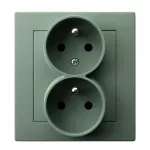 AS Gniazdo podwójne z uziemieniem z funkcją niezamienności faz, kompletne z ramką - kolor zielony mat