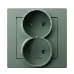 AS Gniazdo podwójne z przesłonami torów prądowych, kompletne z ramką - kolor zielony mat