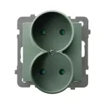 AS Gniazdo podwójne z przesłonami torów prądowych, moduł bez ramki - kolor zielony mat