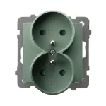 AS Gniazdo podwójne z uziemieniem z przesłonami torów prądowych, moduł bez ramki - kolor zielony mat