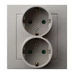 AS Gniazdo podwójne z uziemieniem schuko z przesłonami torów prądowych, kompletne z ramką - kolor kaszmir