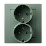 AS Gniazdo podwójne z uziemieniem schuko z przesłonami torów prądowych, kompletne z ramką - kolor zielony mat