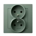 AS Gniazdo podwójne z uziemieniem kompletne z ramką - kolor zielony mat