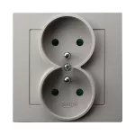 AS Gniazdo podwójne z uziemieniem z przesłonami torów prądowych, kompletne z ramką - kolor kaszmir