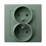 AS Gniazdo podwójne z uziemieniem z przesłonami torów prądowych, kompletne z ramką - kolor zielony mat