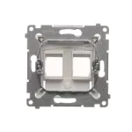 Simon 54 WMDA-P93xx1-011 Pokrywa gniazd teleinformatycznych IP44 na Keystone podwójna z polem opisowym, klapka transparentna; biały Wymagana uszczelka IP44 do ramki