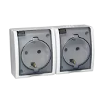 Simon Aquarius WMQW-322101-1011 Gniazdo wtyczkowe z uziemieniem Schuko podwójne bryzgoszczelne IP54, klapka transparentna; biały