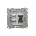 Simon Basic WMUK-0610xx-4011 Gniazdo komputerowe RJ45, kategoria 6, pojedyncze z przesłoną przeciwkurzową (moduł). Montaż na łapki lub wkręty; srebrny mat