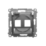 Simon 54 WMDA-P92xx1-043 Pokrywa gniazd teleinformatycznych IP44 na Keystone podwójna z polem opisowym, klapka transp.; srebrny mat Wymagana uszczelka IP44 do ramki