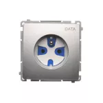 Simon Basic WMUW-01111x-4011 Gniazdo wtyczkowe DATA z uziemieniem i kluczem uprawniającym (moduł) 16A, 250V~, zaciski śrubowe; srebrny mat