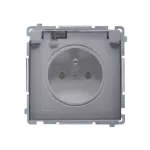 Simon Basic WMUW-53111x-4021 Gniazdo wtyczkowe z uziemieniem, z przesł. torów prądowych, bryzgoszczelne IP44 (moduł) 16A, 250V~, zaciski śrubowe, klapka transp.; srebrny mat