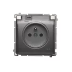 Simon Basic WMUW-53110x-4021 Gniazdo wtyczkowe z uziemieniem, bryzgoszczelne IP44 (moduł) 16A, 250V~, zaciski śrubowe. Klapka transparentna; srebrny mat