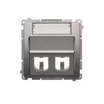 Simon Basic WMUK-P2xP0x-J013 Pokrywa gniazd teleinformatycznych na wkłady RJ typu: Panduit, skośna podwójna z polem opisowym. Montaż do puszki na wkręty; stal inox